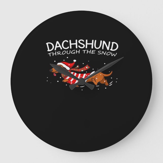 Dachshund Through The Snow Funny Dog Christmas Cla Large Clock (Front)