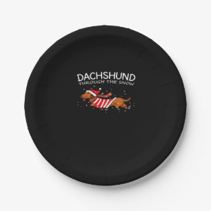 Dachshund Through The Snow Funny Dog Christmas Cla Paper Plate