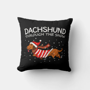 Dachshund Through The Snow Funny Dog Christmas Cushion