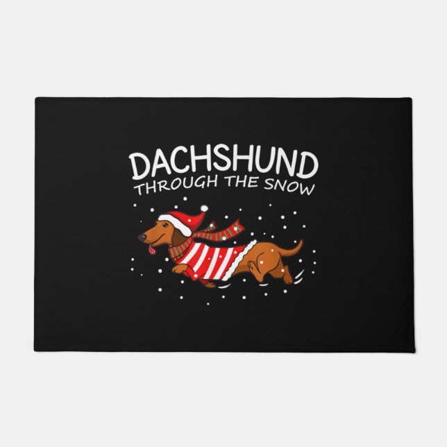 Dachshund Through The Snow Funny Dog Christmas Doormat (Front)