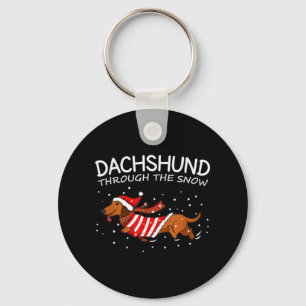 Dachshund Through The Snow Funny Dog Christmas Key Ring