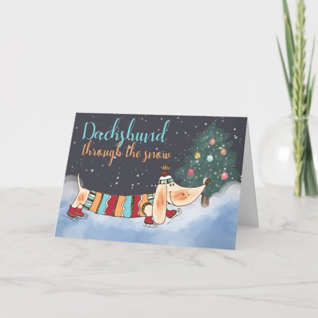 Dachshund Through The Snow Holiday Card (Front)