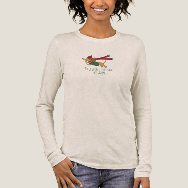 Dachshund Through the Snow Long Sleeve T-Shirt Tri-Blend Shirt (Front)