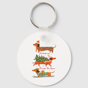 Dachshund Through The Snow Merry Christmas Dachshu Key Ring