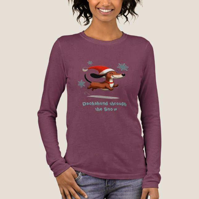 Dachshund through the Snow puppy dog Christmas Tri-Blend Shirt (Front)