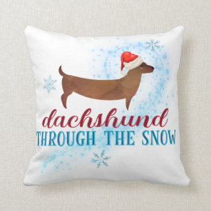 Dachshund Through the Snow Santa Dog Christmas Cushion