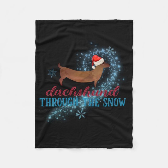 Dachshund Through The Snow Santa Dog Christmas T S Fleece Blanket (Front)