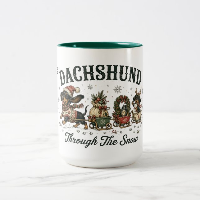 Dachshund Through The Snow Two-Tone Coffee Mug (Center)