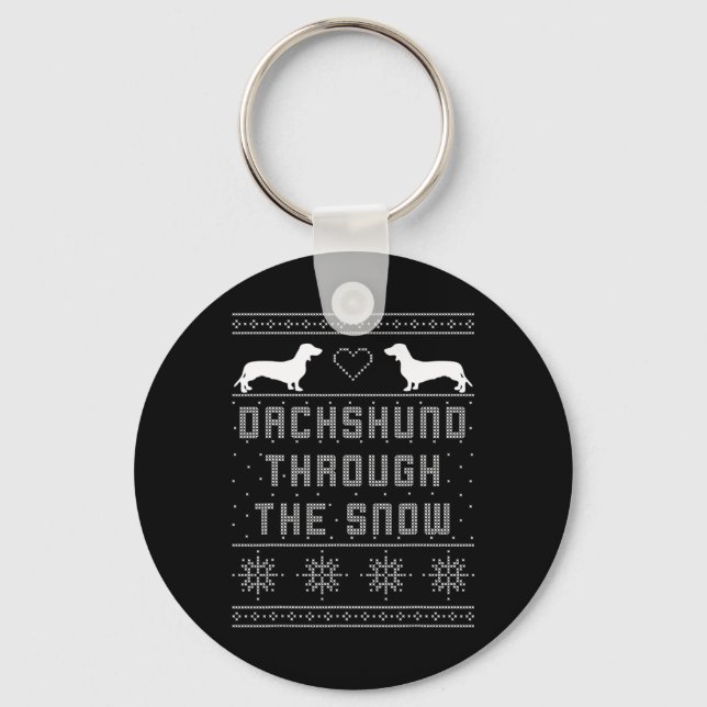 Dachshund Through The Snow Ugly Christmas Sweater  Key Ring (Front)