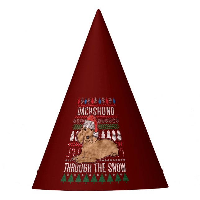 Dachshund Through The Snow Ugly Christmas Sweater Party Hat (Front)