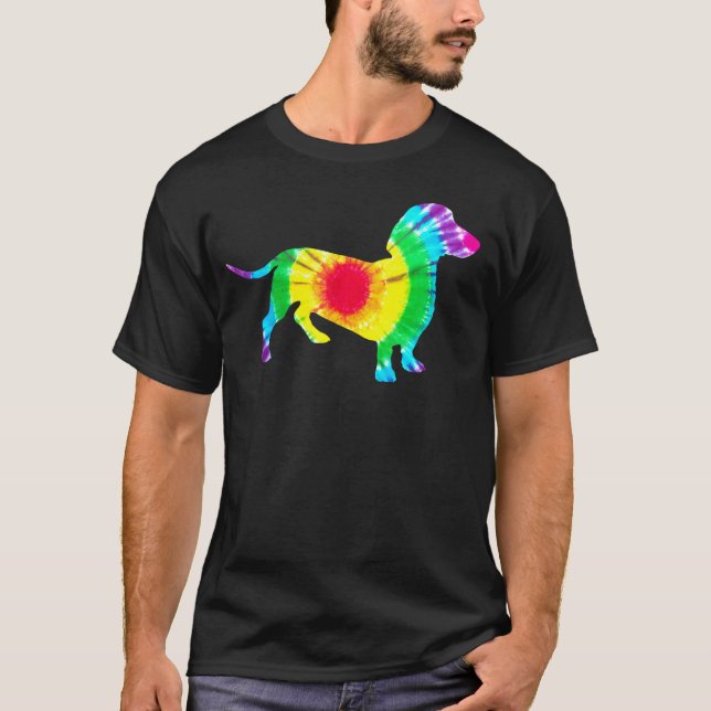 Dachshund Tie Dye Hippie Dachshund Puppy Dog T-Shirt (Front)
