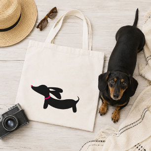 Dachshund Tote Bag Black + Pink Accents