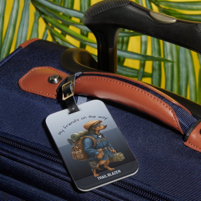 Dachshund Trail Blazer Hiker Personalized  Luggage Tag (Front Insitu 1)