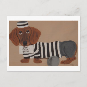 Dachshund Treat Thief Jailbird Holiday Postcard