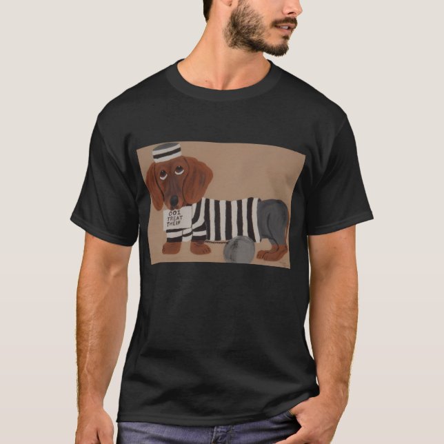  Dachshund Treat Thief Jailbird T-Shirt (Front)