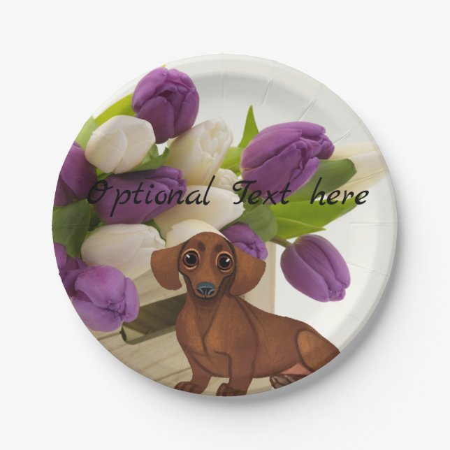 Dachshund Tulips Paper Party Plate (Front)