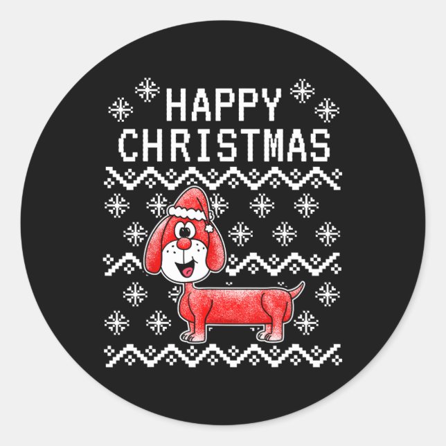 Dachshund Ugly Christmas Dog  Classic Round Sticker (Front)