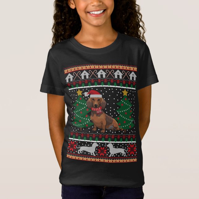 Dachshund Ugly Christmas Funny Holiday Dog Lover X T-Shirt (Front)