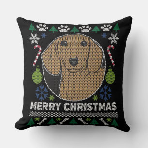 Dachshund Ugly Christmas Sweater Dog Design Cushion