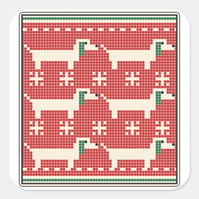 Dachshund Ugly Christmas Sweater Knit Pattern Square Sticker (Front)