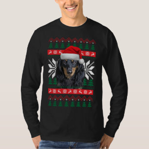 Dachshund Ugly Christmas Sweater Style Santa Hat D