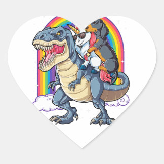 Dachshund Unicorn Dinosaur T Rex T  Kids Girls Rai Heart Sticker