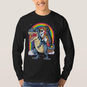 Dachshund Unicorn Riding Dinosaur T Rex  Girls Rai T-Shirt