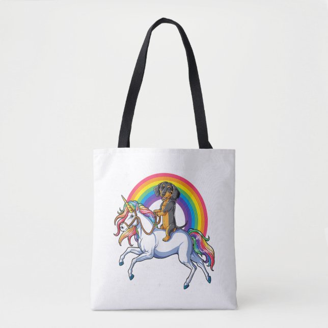 Dachshund Unicorn T shirt Girls Space Galaxy Rainb Tote Bag (Front)