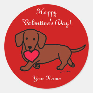 Dachshund Valentine Cartoon Classic Round Sticker