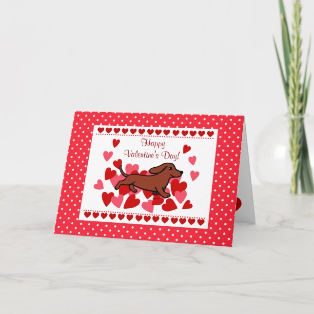 Dachshund Valentine Cartoon Holiday Card (Front)
