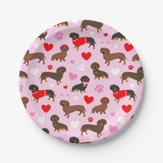 Dachshund Valentine Paper Plate (Front)