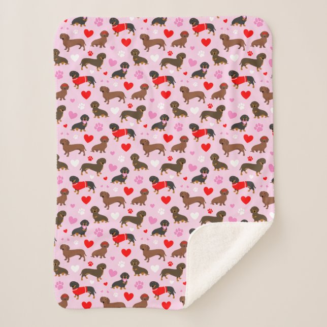 Dachshund Valentine Sherpa Blanket (Front)