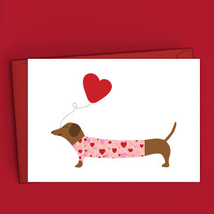 Dachshund Valentine, Valentine's Day Pink and Red Card