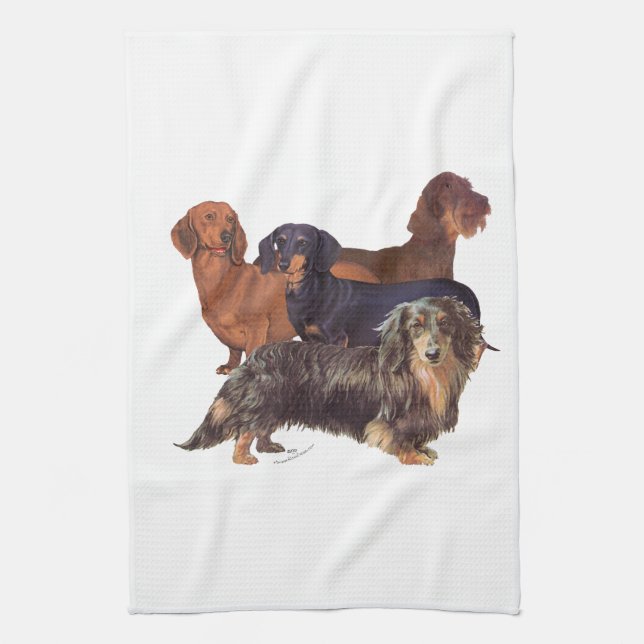Dachshund Varieties Tea Towel (Vertical)