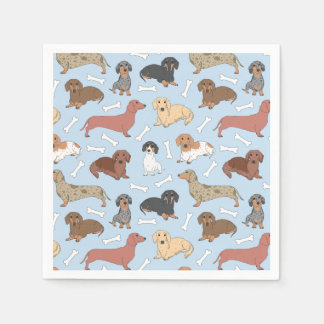 dachshund variety pattern in blue napkin