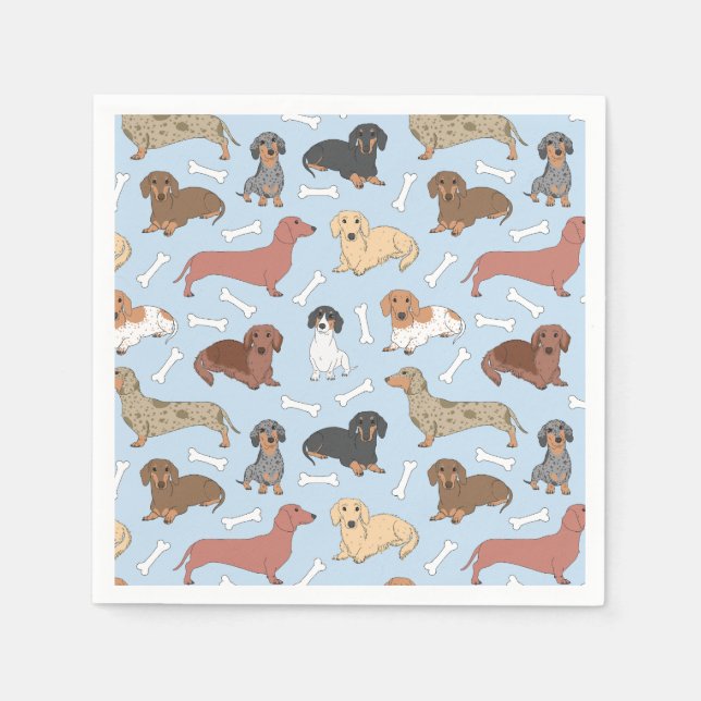 dachshund variety pattern in blue napkin (Front)