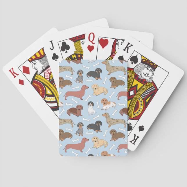 dachshund variety pattern in blue playing cards (Back)
