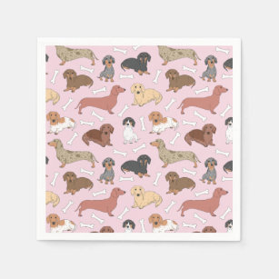 dachshund variety pattern in pink napkin