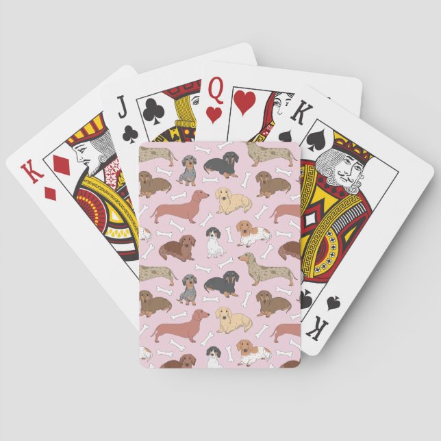 dachshund variety pattern in pink playing cards (Back)