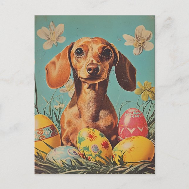 Dachshund Vintage Easter  Postcard (Front)