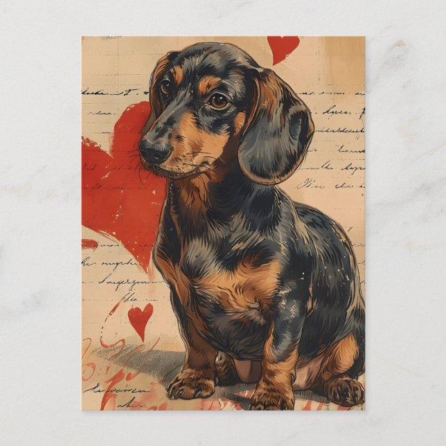 Dachshund Vintage Valentine's day Postcard (Front)