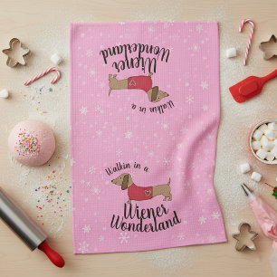 Dachshund  Walking in a Wiener Wonderland Doxie  Tea Towel