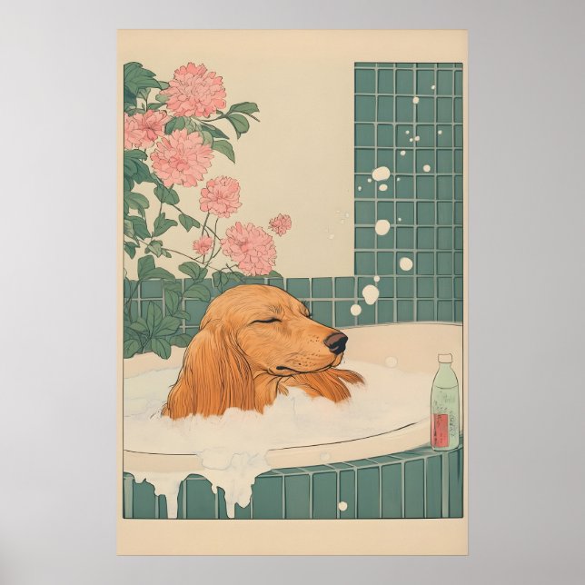 Dachshund Wall Art Japanese Style Bathroom Print (Front)