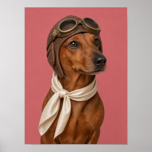 Dachshund Wall Art — Vintage Aviator Pilot Pet 