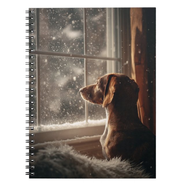 Dachshund Watching Snowfall Spiral Notebook (Front)