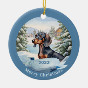Dachshund Watercolor Dog Art  Ceramic Tree Decoration