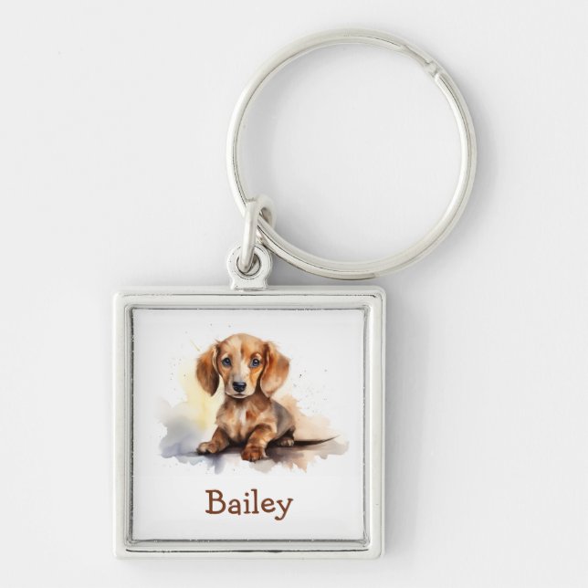 Dachshund Watercolor Keychain (Front)