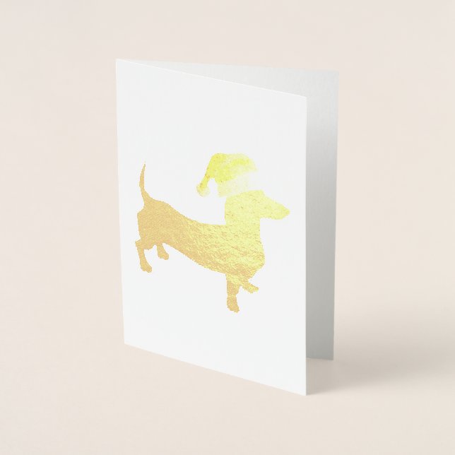 Dachshund wearing a Santa Claus Hat Foil Card (Front)