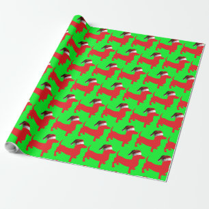 Dachshund wearing a Santa Claus hat for Christmas Wrapping Paper