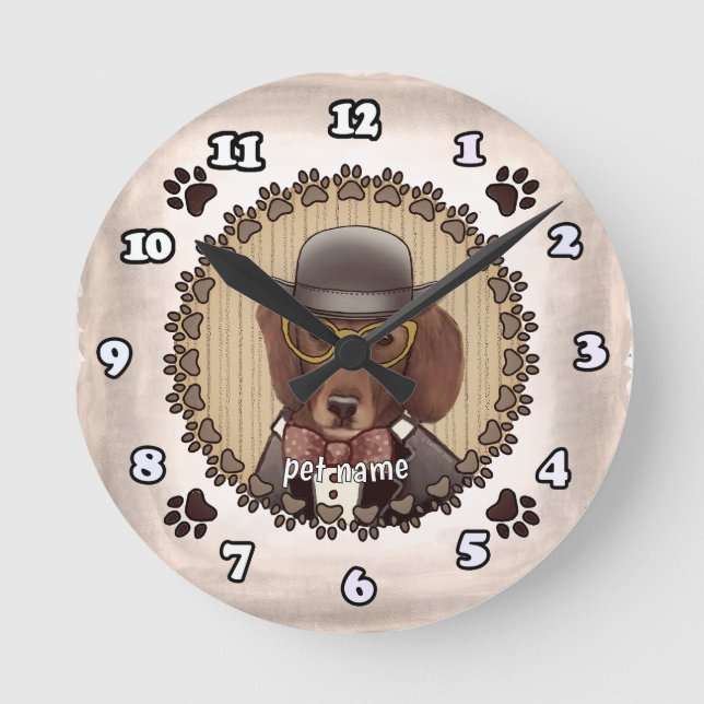 Dachshund wearing glasses Clock (Front)